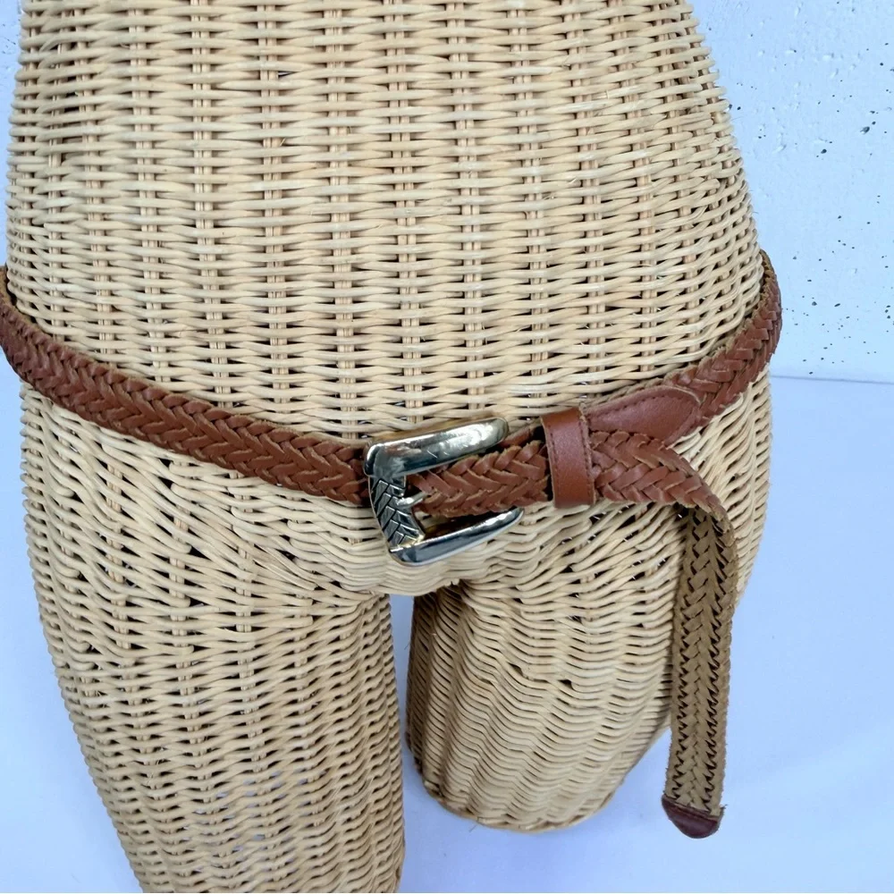 Chic Women’s Size XL Carmel Brown Braided Leather Belt Gold Hardware